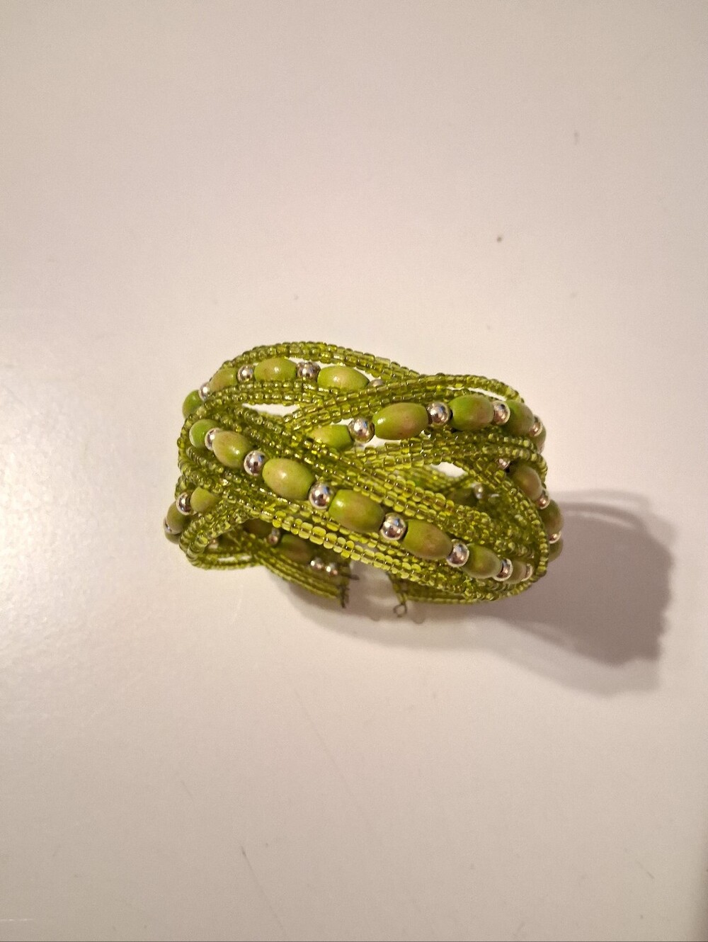 Green Beaded Multi-Strand Bracelet Cuff